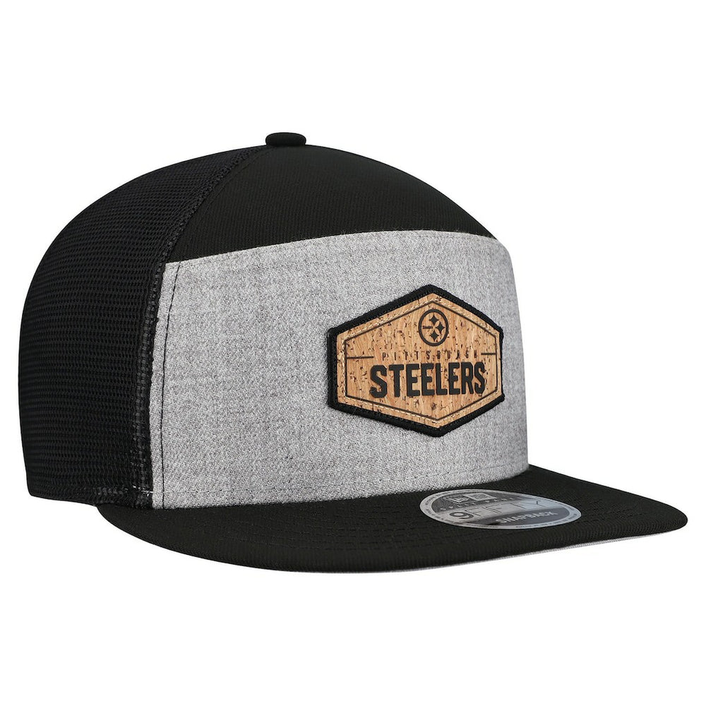 Pittsburgh Steelers New Era Cork Split Panel 9FIFTY Trucker Snapback Hat Gray/Black