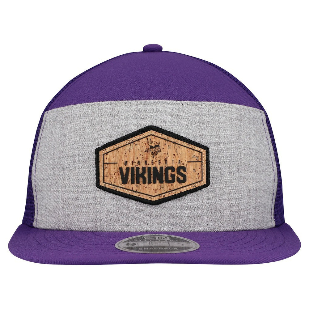 Minnesota Vikings New Era Cork Split Panel 9FIFTY Trucker Snapback Hat Gray/Purple