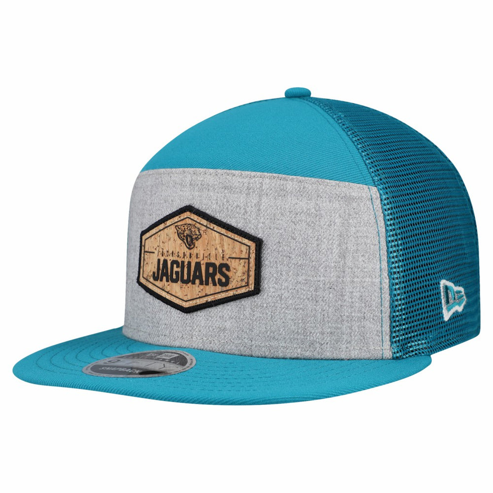 Jacksonville Jaguars New Era Cork Split Panel 9FIFTY Trucker Snapback Hat Gray/Teal