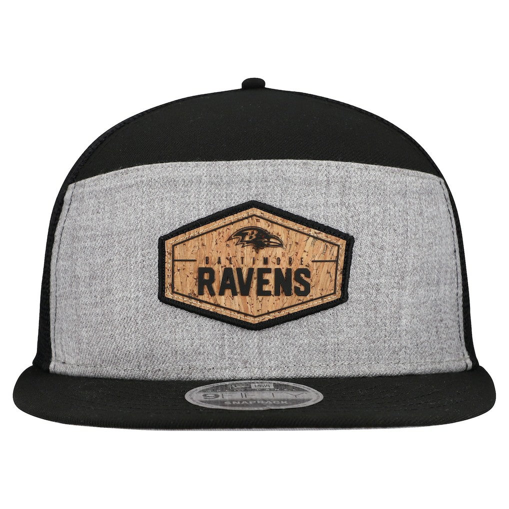 Baltimore Ravens New Era Cork Split Panel 9FIFTY Trucker Snapback Hat Gray/Black