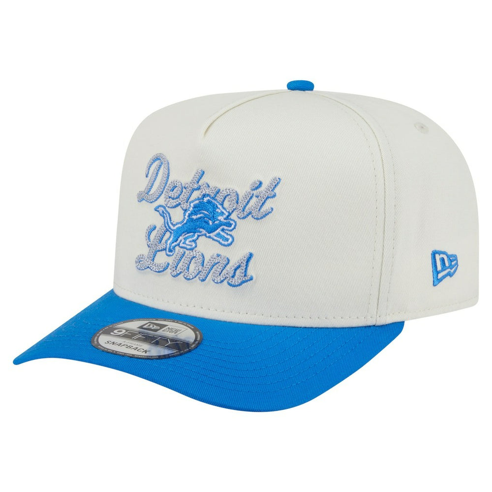 Detroit Lions New Era Chainstitch A-Frame 9FIFTY Adjustable Hat Cream/Blue