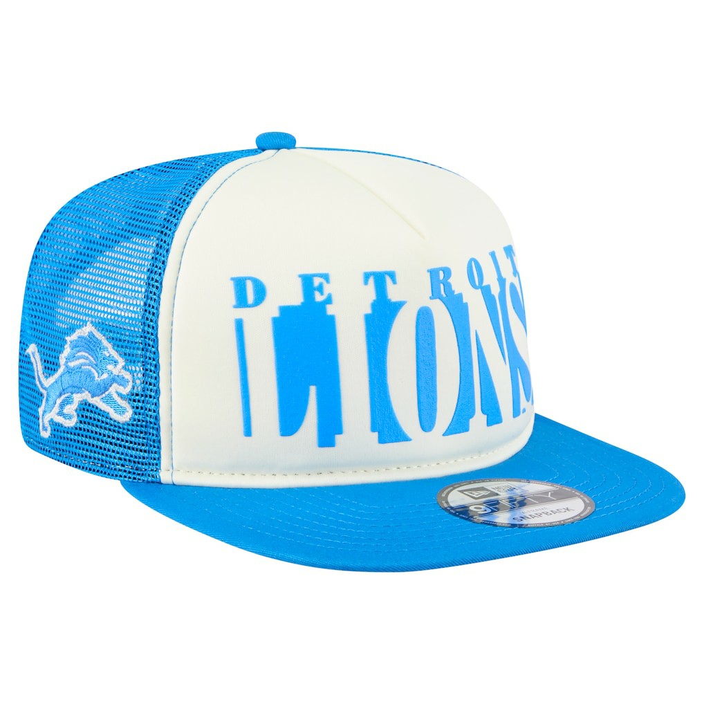 Detroit Lions New Era Cutout A-Frame 9FIFTY Snapback Hat Cream/Blue