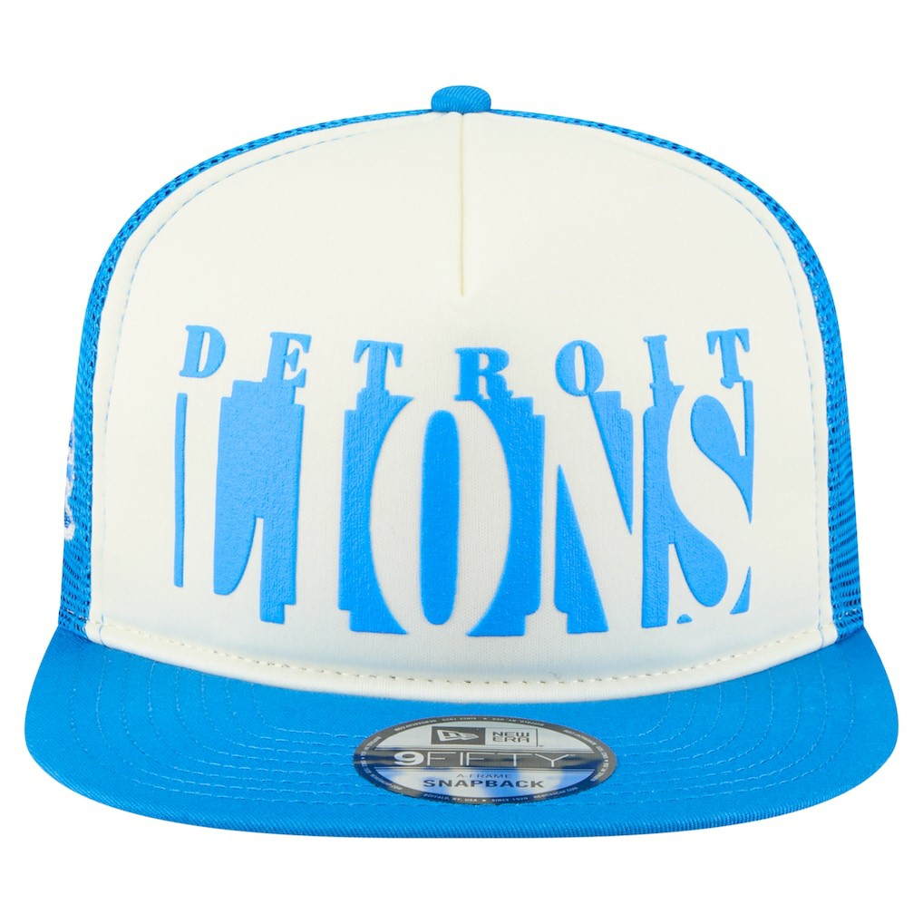 Detroit Lions New Era Cutout A-Frame 9FIFTY Snapback Hat Cream/Blue