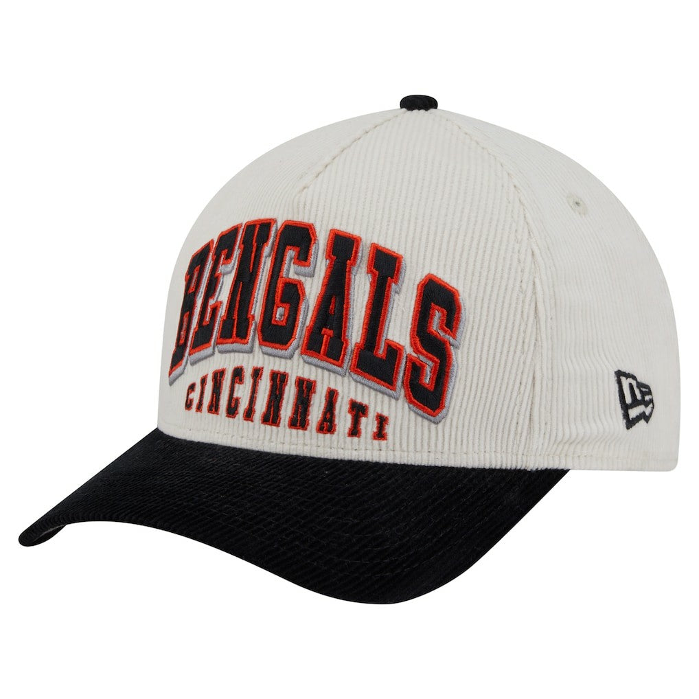 Cincinnati Bengals New Era Head Two-Tone Sided Corduroy 9FORTY A-Frame Adjustable Hat Cream/Black