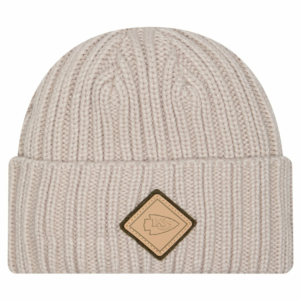 Kansas City Chiefs New Era Logo Applique Cuffed Knit Hat Light Beige