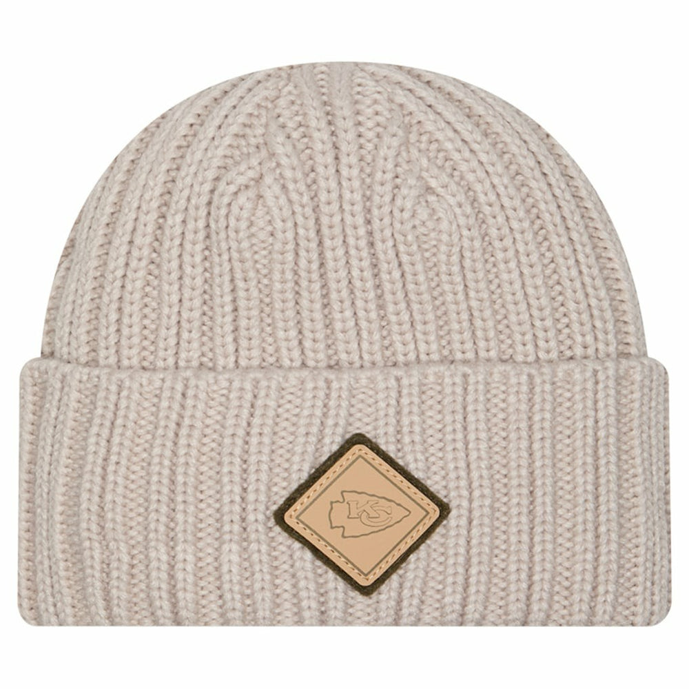 Kansas City Chiefs New Era Logo Applique Cuffed Knit Hat Light Beige