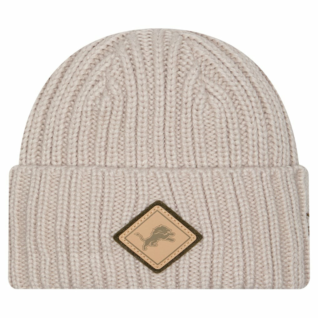Detroit Lions New Era Logo Applique Cuffed Knit Hat Light Beige