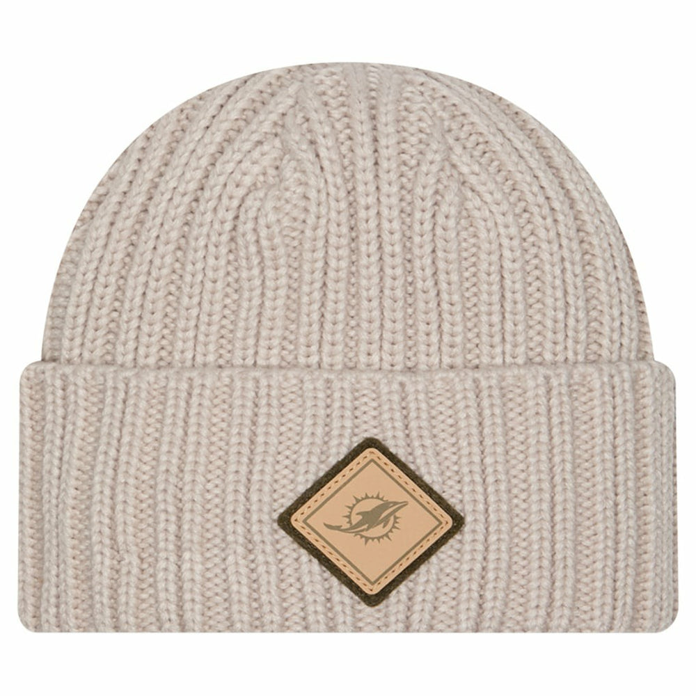 Miami Dolphins New Era Logo Applique Cuffed Knit Hat Light Beige