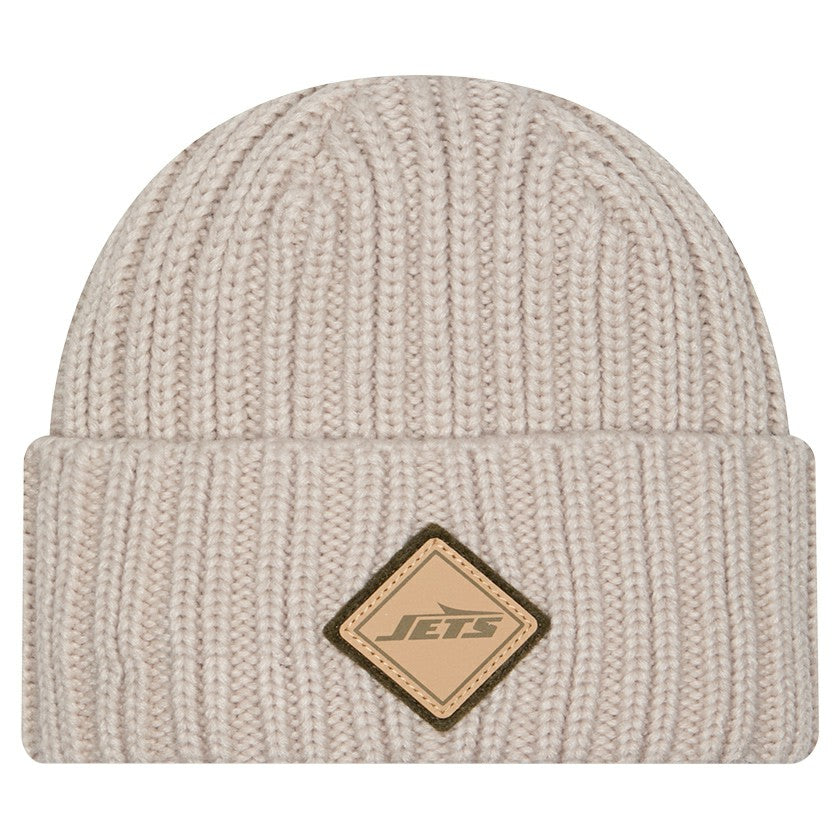 New York Jets New Era Logo Applique Cuffed Knit Hat Light Beige