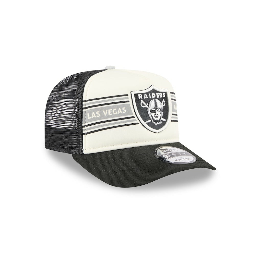 Las Vegas Raiders New Era Banner A-Frame 9FIFTY Trucker Snapback Hat Cream/Black