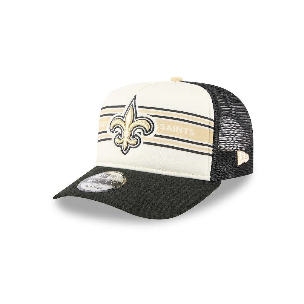 New Orleans Saints New Era Banner A-Frame 9FIFTY Trucker Snapback Hat Cream/Black