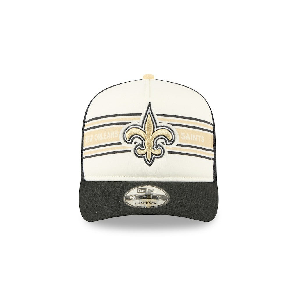 New Orleans Saints New Era Banner A-Frame 9FIFTY Trucker Snapback Hat Cream/Black