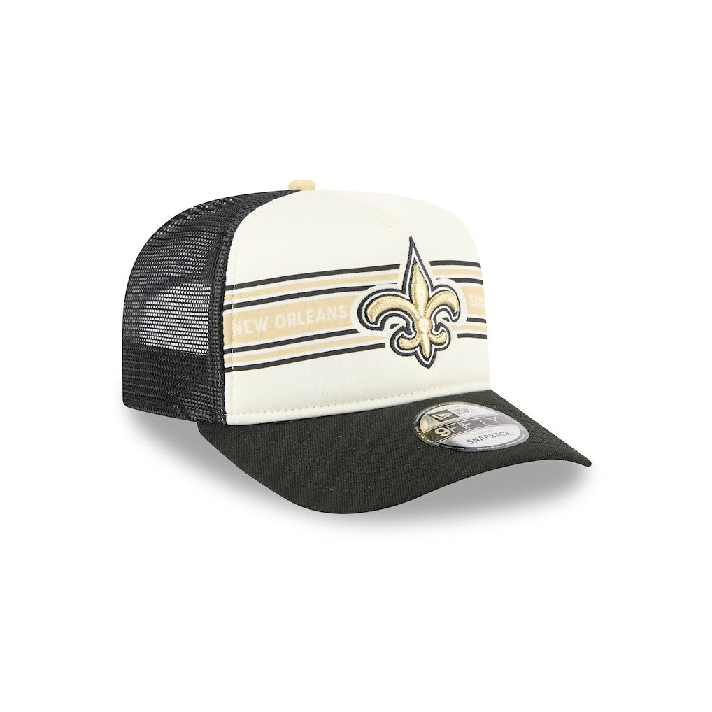 New Orleans Saints New Era Banner A-Frame 9FIFTY Trucker Snapback Hat Cream/Black