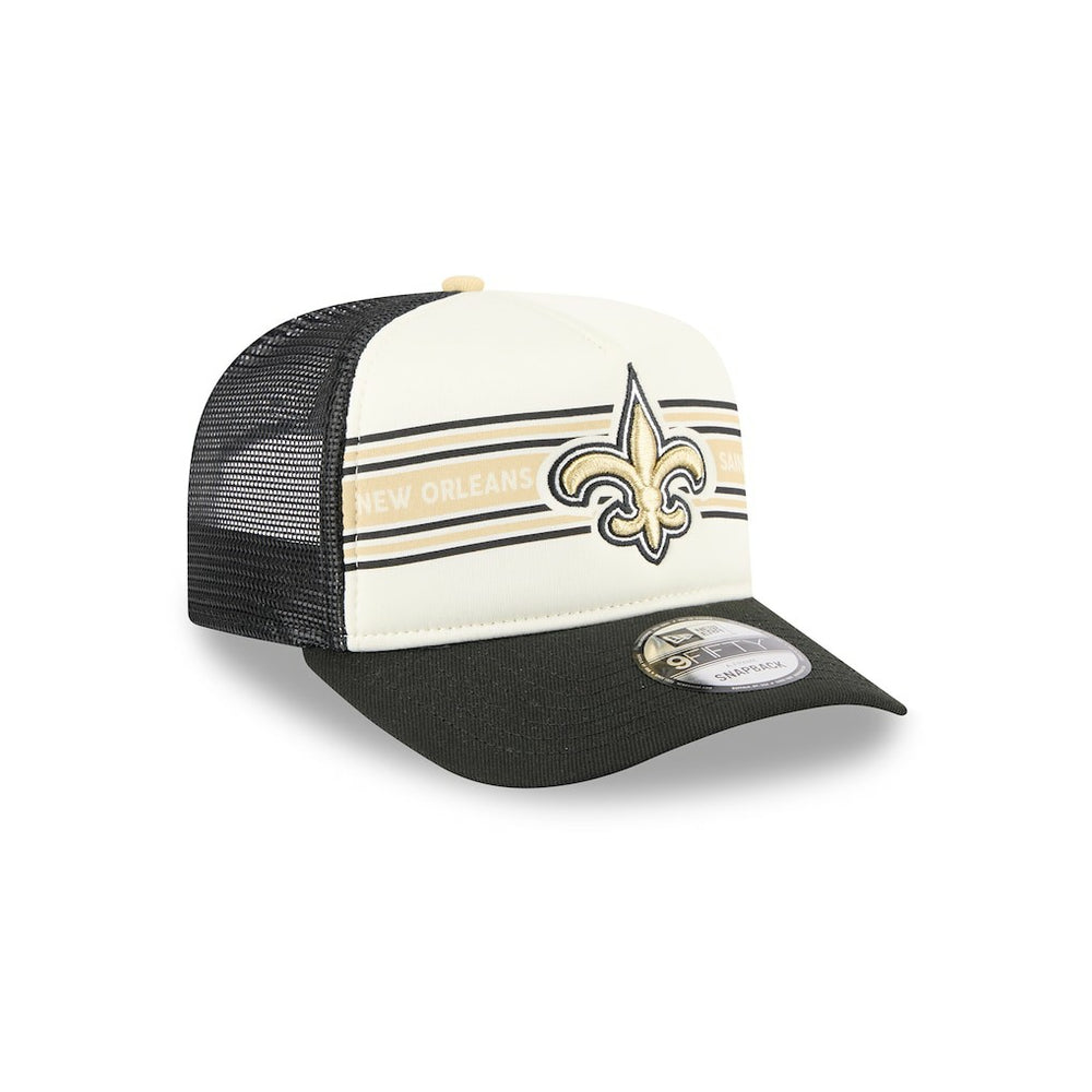 New Orleans Saints New Era Banner A-Frame 9FIFTY Trucker Snapback Hat Cream/Black