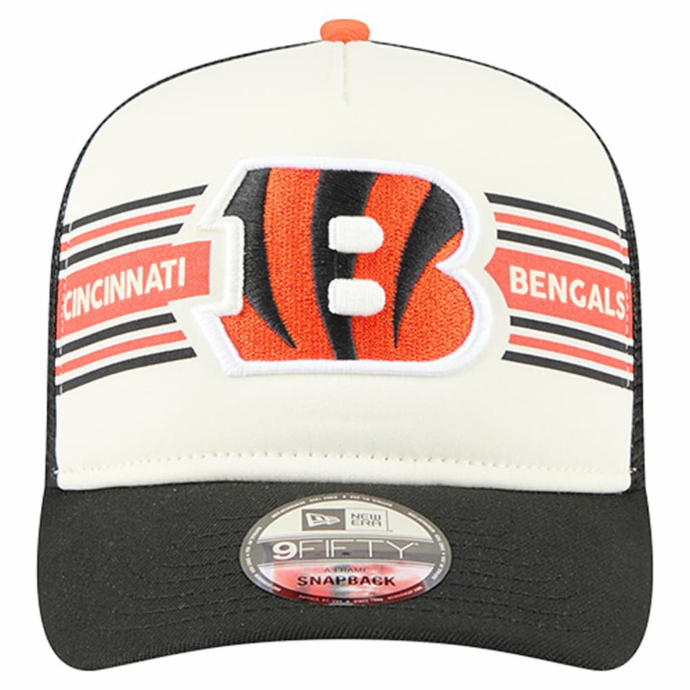 Cincinnati Bengals New Era Banner A-Frame 9FIFTY Trucker Snapback Hat Cream/Black