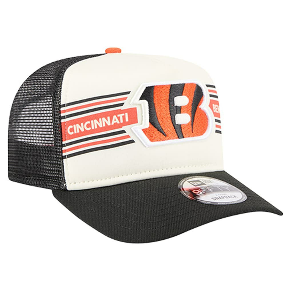 Cincinnati Bengals New Era Banner A-Frame 9FIFTY Trucker Snapback Hat Cream/Black