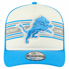 Detroit Lions New Era Banner A-Frame 9FIFTY Trucker Snapback Hat Cream/Blue