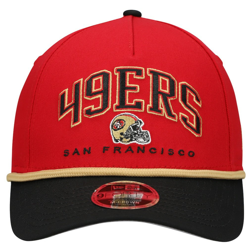 San Francisco 49ers New Era Youth Arch COOLERA 9FORTY A-Frame Adjustable Hat Scarlet/Black