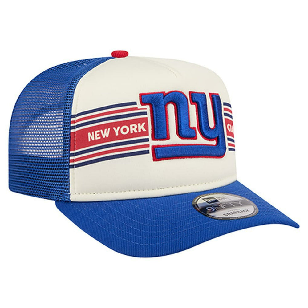 New York Giants New Era Youth Banner 9FIFTY A-Frame Adjustable Trucker Hat Cream/Royal