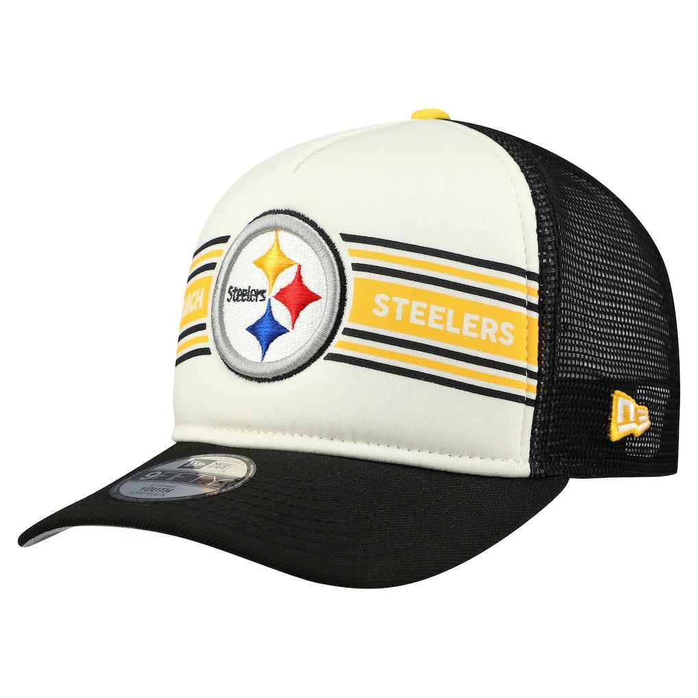 Pittsburgh Steelers New Era Youth Banner 9FIFTY A-Frame Adjustable Trucker Hat Cream/Black