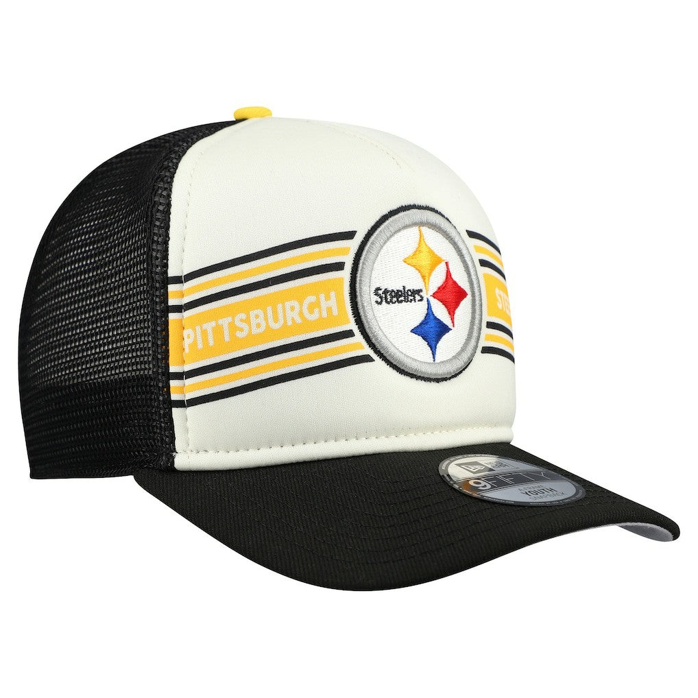Pittsburgh Steelers New Era Youth Banner 9FIFTY A-Frame Adjustable Trucker Hat Cream/Black