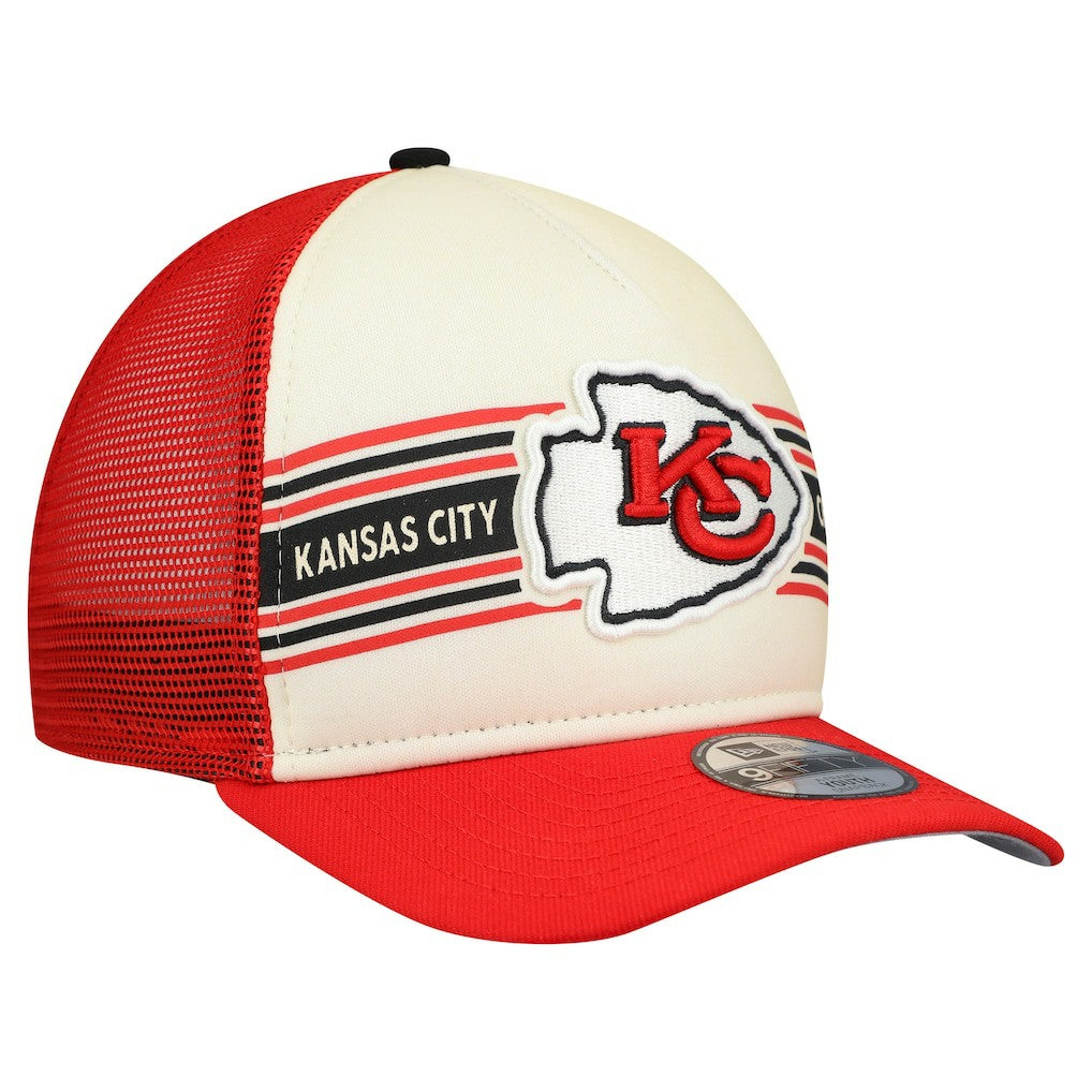 Kansas City Chiefs New Era Youth Banner 9FIFTY A-Frame Adjustable Trucker Hat Cream/Red