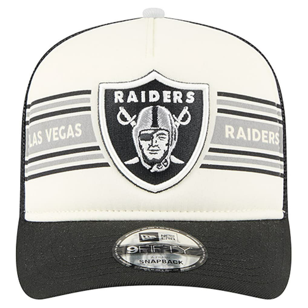 Las Vegas Raiders New Era Youth Banner 9FIFTY A-Frame Adjustable Trucker Hat Cream/Black