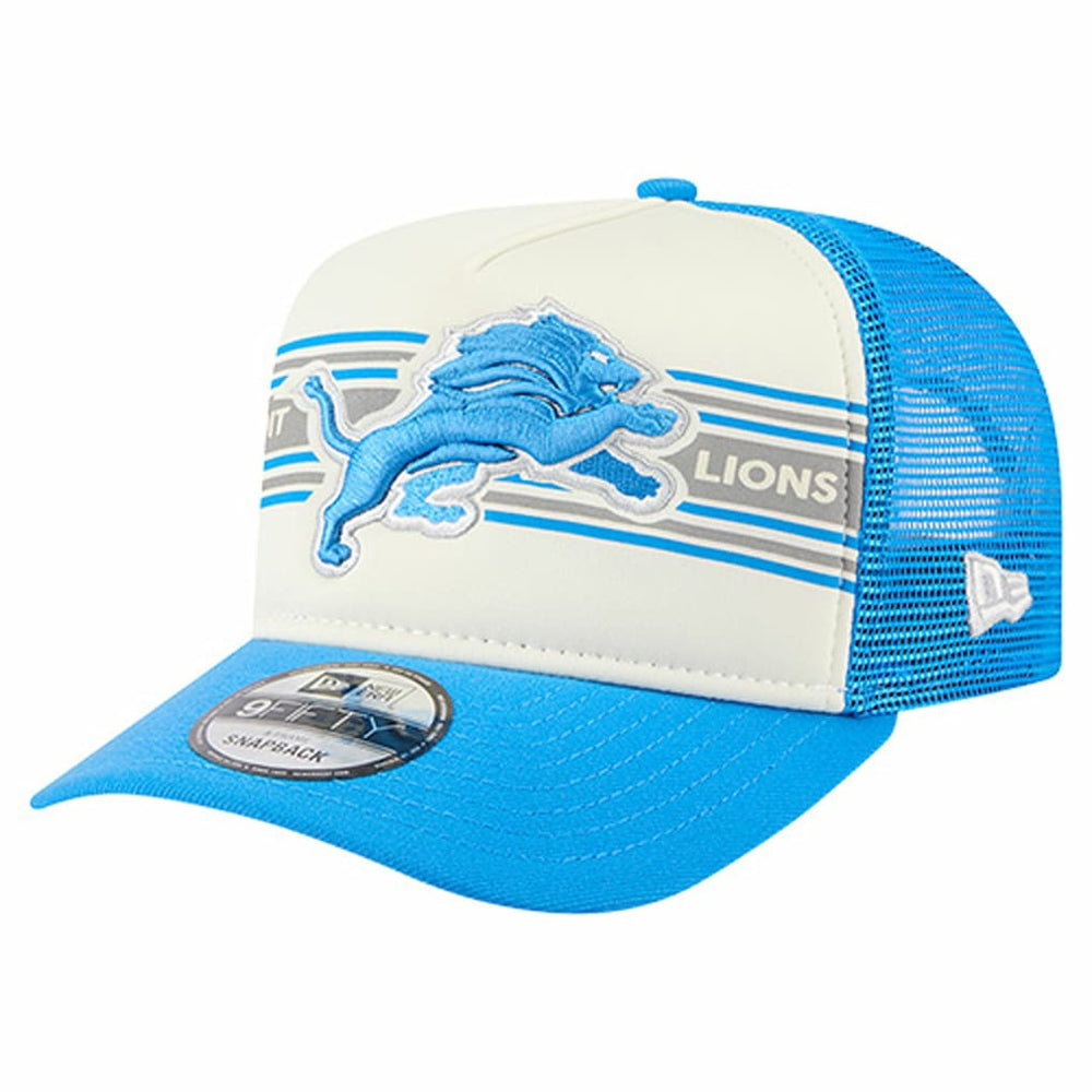 Detroit Lions New Era Youth Banner 9FIFTY A-Frame Adjustable Trucker Hat Cream/Blue
