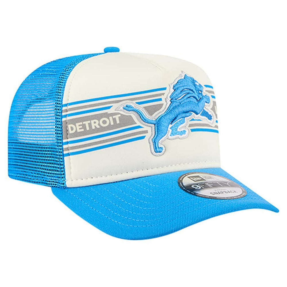 Detroit Lions New Era Youth Banner 9FIFTY A-Frame Adjustable Trucker Hat Cream/Blue