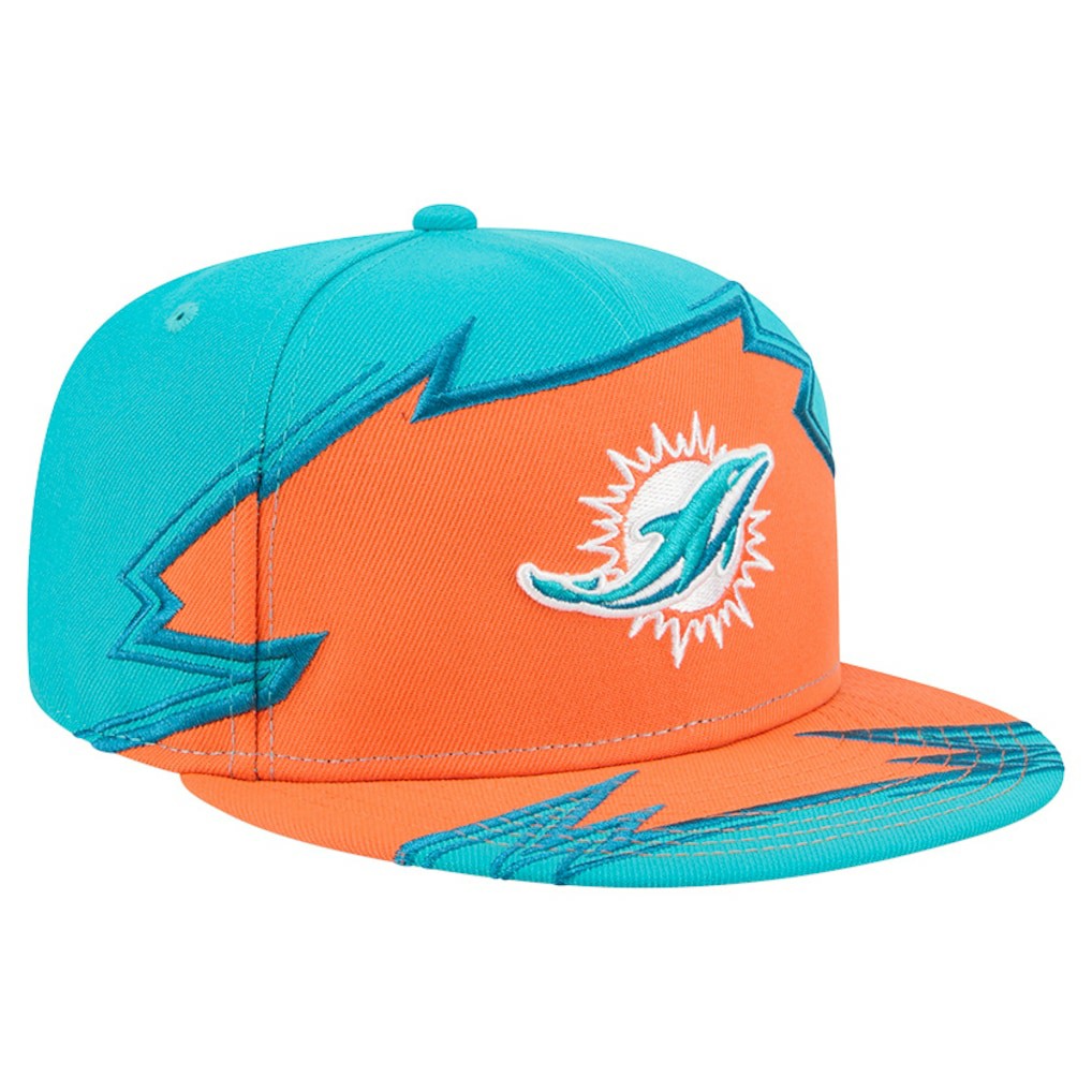 Miami Dolphins New Era Break 59FIFTY Fitted Hat Aqua/Orange
