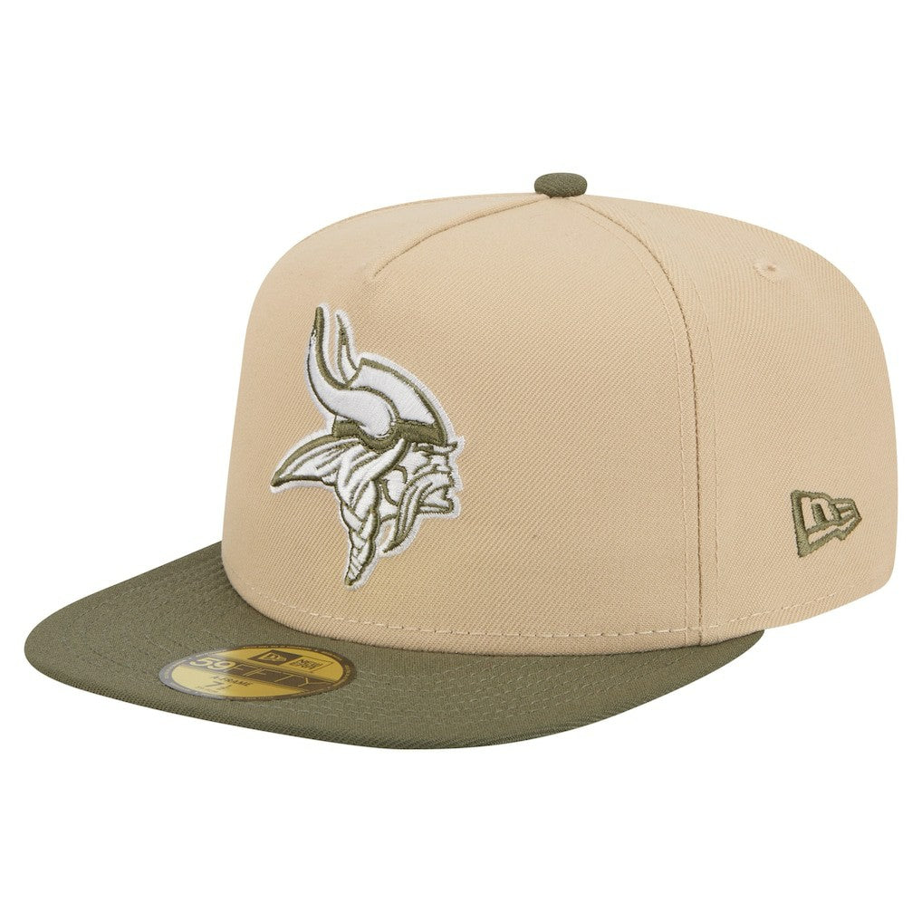 Minnesota Vikings New Era Color Pack A-Frame 59FIFTY Fitted Hat Light Beige/Olive
