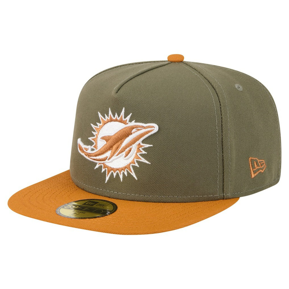 Miami Dolphins New Era Color Pack A-Frame 59FIFTY Fitted Hat Olive/Brown