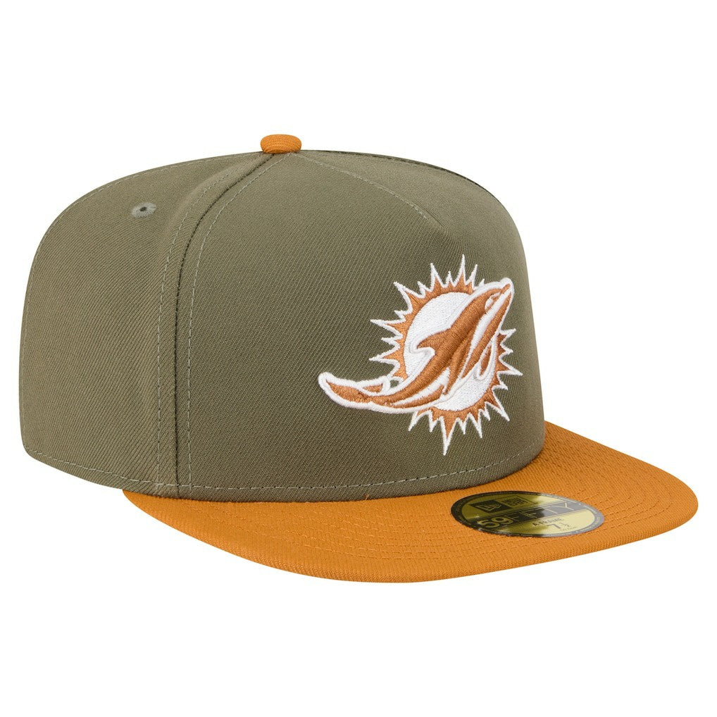 Miami Dolphins New Era Color Pack A-Frame 59FIFTY Fitted Hat Olive/Brown