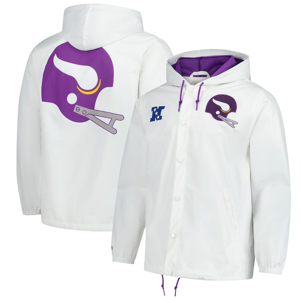 Mitchell & Ness Minnesota Vikings Vintage Logo Coaches Full-Snap Hoodie Jacket White