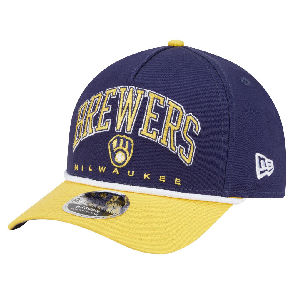 Milwaukee Brewers New Era Arch 9FORTY A-Frame M-Crown Adjustable Hat - Navy/Gold - New Era Sale