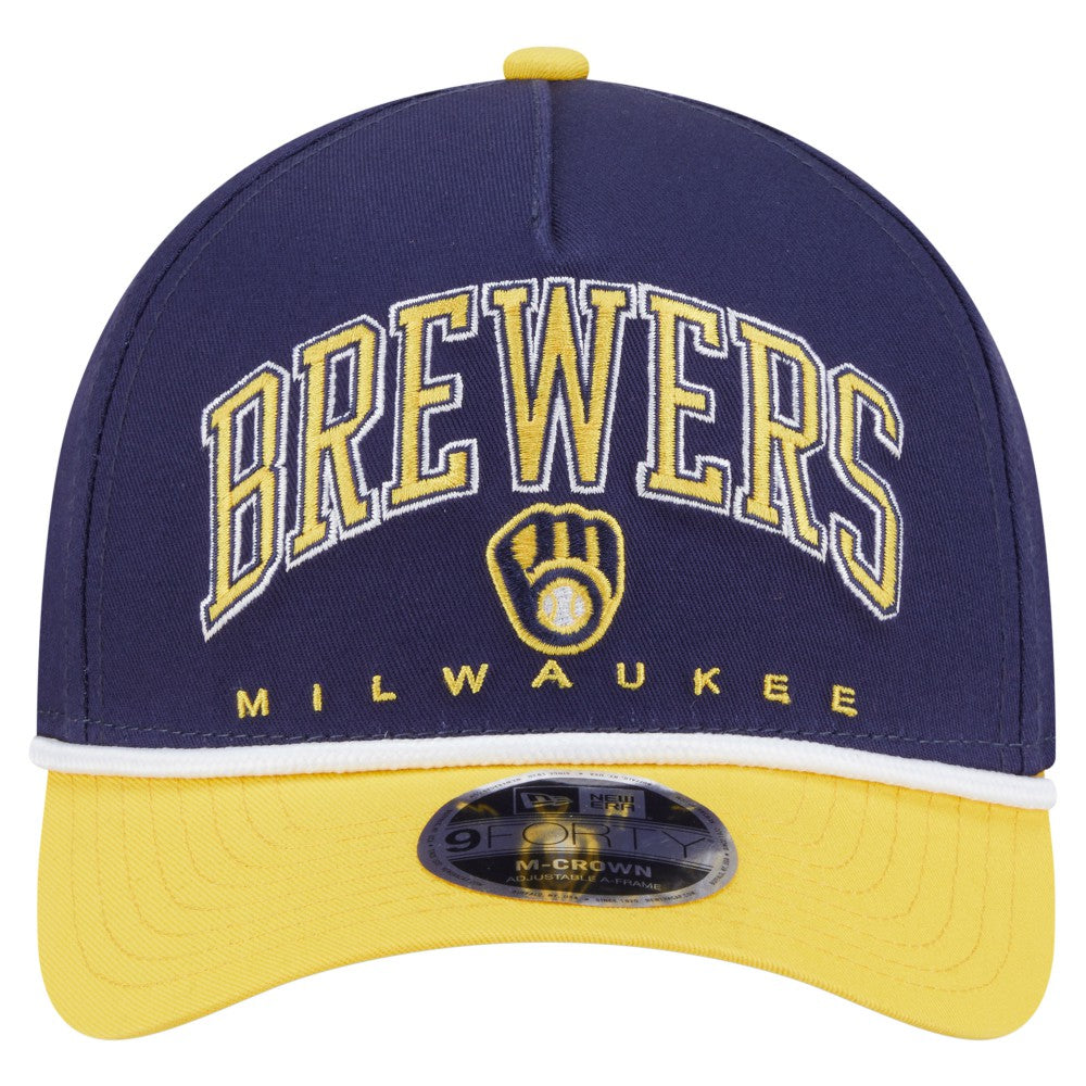 Milwaukee Brewers New Era Arch 9FORTY A-Frame M-Crown Adjustable Hat - Navy/Gold - New Era Sale