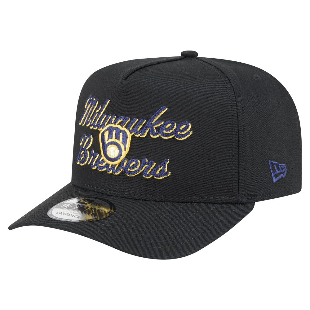 Milwaukee Brewers New Era Chainstitch 9FIFTY A-Frame Snapback Hat - Black - New Era Discount
