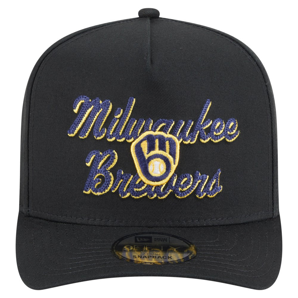 Milwaukee Brewers New Era Chainstitch 9FIFTY A-Frame Snapback Hat - Black - New Era Discount