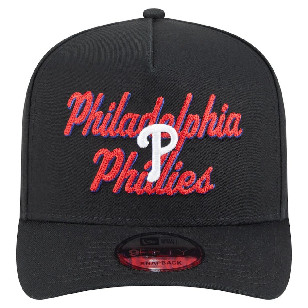 Philadelphia Phillies New Era Chainstitch 9FIFTY A-Frame Snapback Hat - Black - New Era Sale
