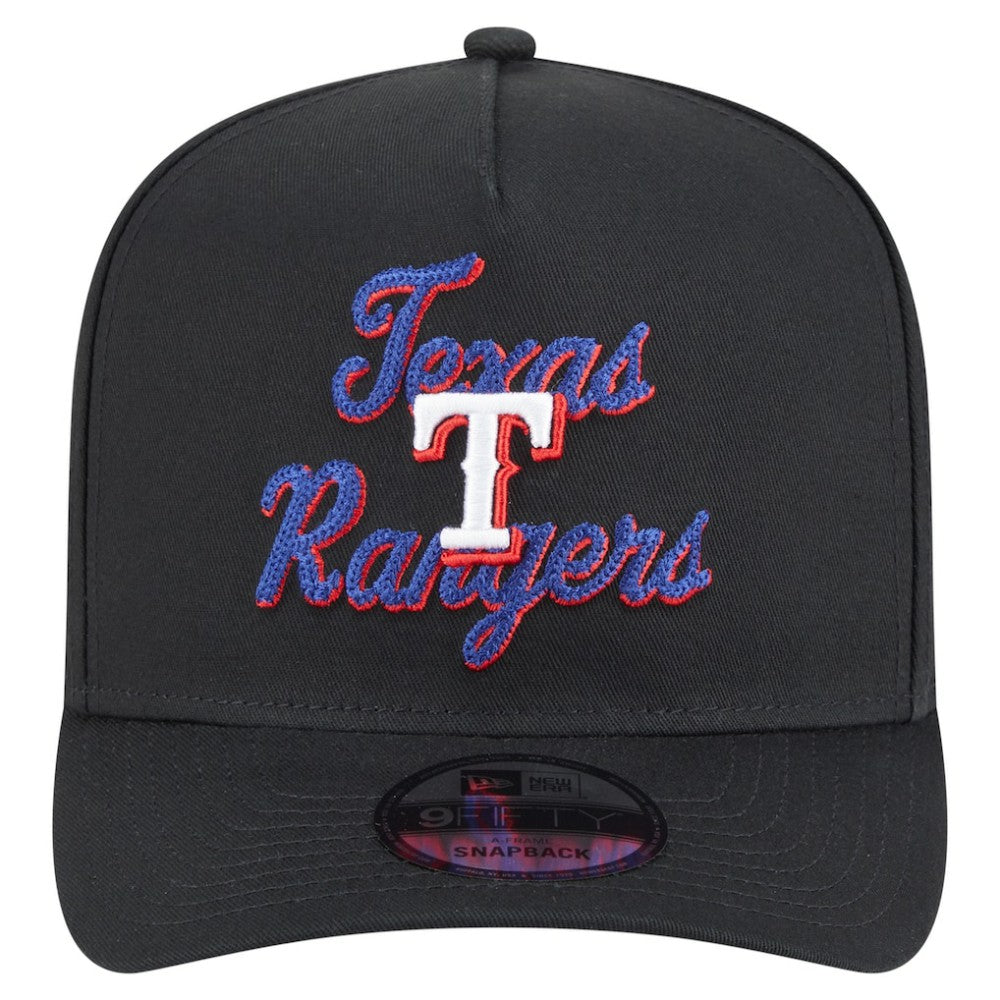 Texas Rangers New Era Chainstitch 9FIFTY A-Frame Snapback Hat - Black - New Era Discount