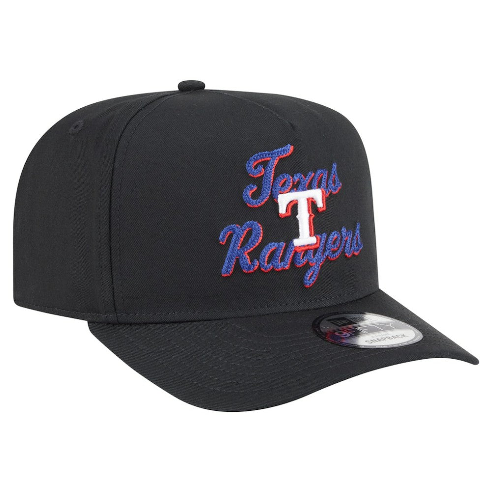 Texas Rangers New Era Chainstitch 9FIFTY A-Frame Snapback Hat - Black - New Era Discount