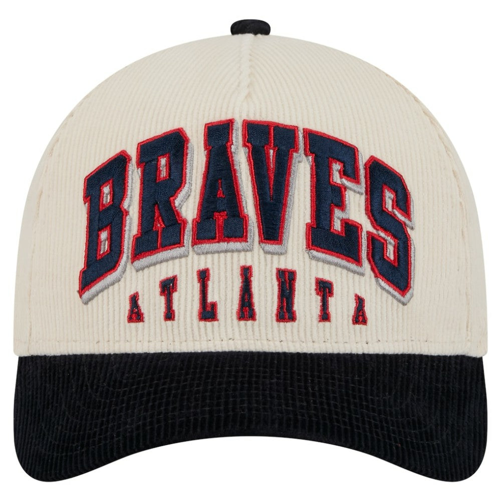 Atlanta Braves New Era Sided Corduroy 9FORTY A-Frame Adjustable Hat - Cream/Navy - New Era Lifestyle