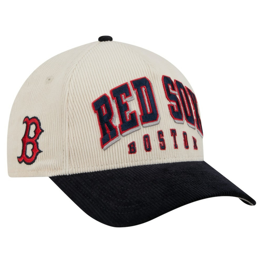 Boston Red Sox New Era Sided Corduroy 9FORTY A-Frame Adjustable Hat - Cream/Navy - New Era Lifestyle