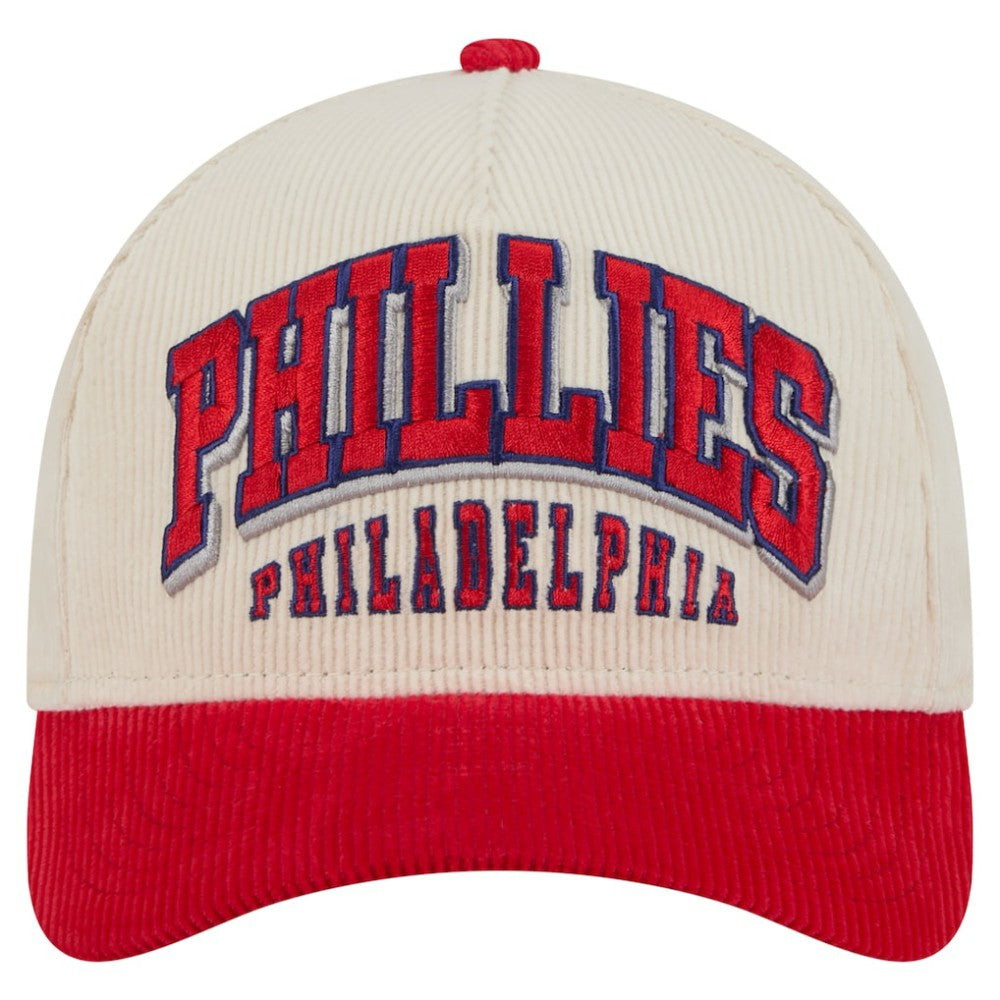 Philadelphia Phillies New Era Sided Corduroy 9FORTY A-Frame Adjustable Hat - Cream/Red - New Era Online