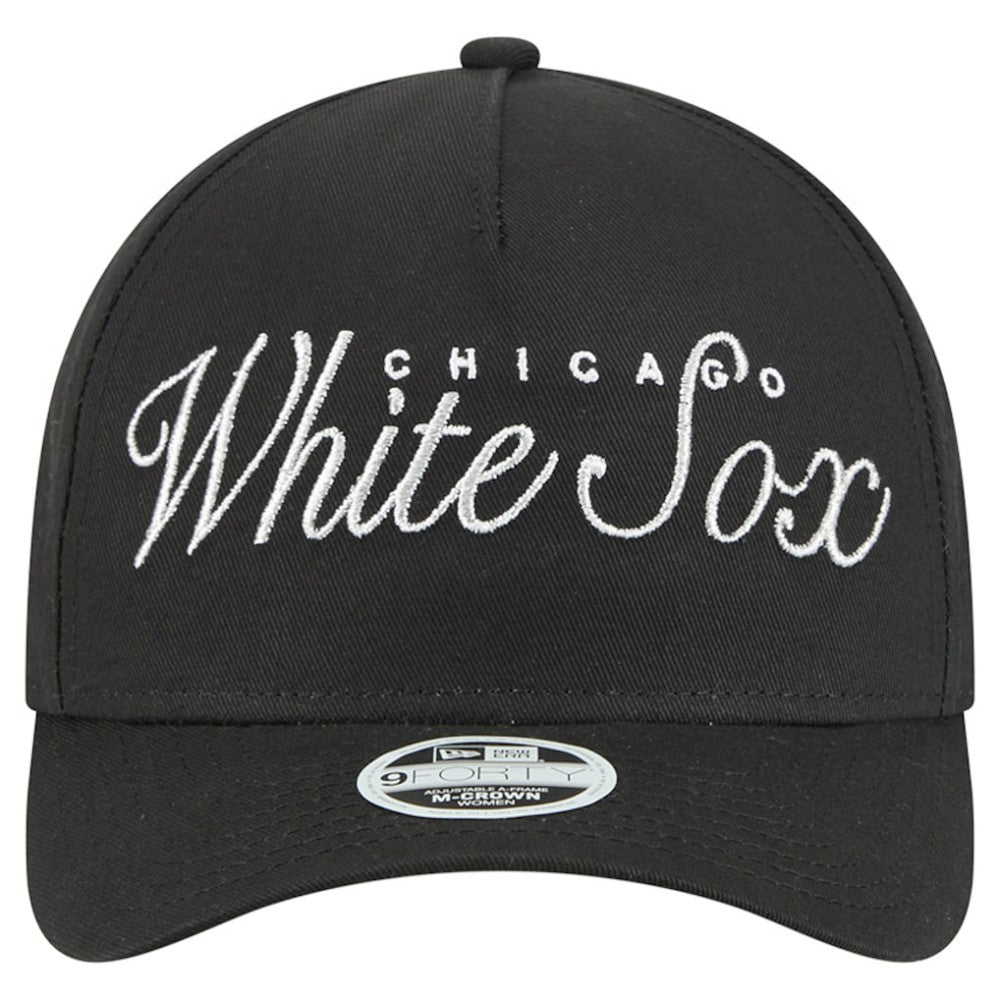 Chicago White Sox New Era Women's Metallic A-Frame 9FORTY Adjustable Hat - Black - New Era Discount
