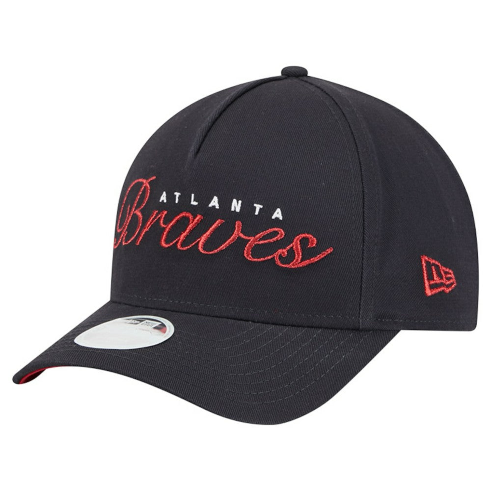 Atlanta Braves New Era Women's Metallic A-Frame 9FORTY Adjustable Hat - Navy - New Era on Sale