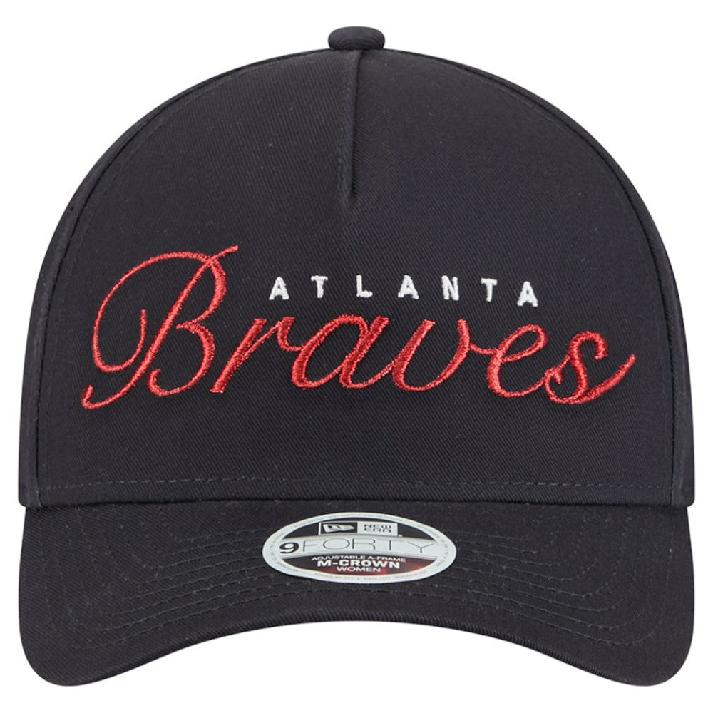 Atlanta Braves New Era Women's Metallic A-Frame 9FORTY Adjustable Hat - Navy - New Era on Sale