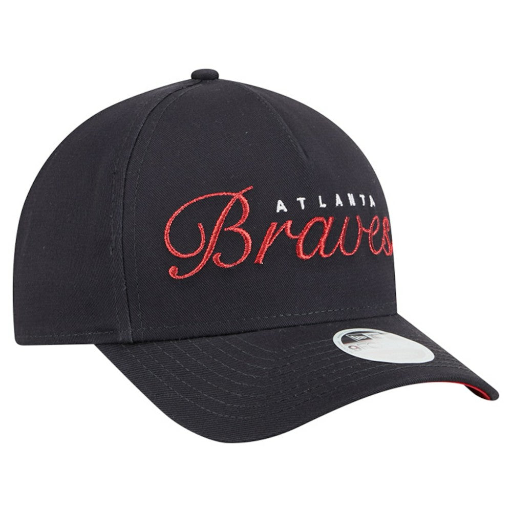 Atlanta Braves New Era Women's Metallic A-Frame 9FORTY Adjustable Hat - Navy - New Era on Sale