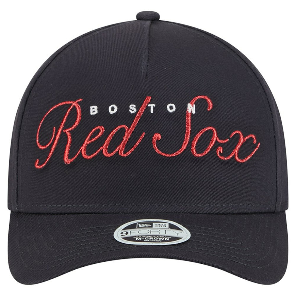 Boston Red Sox New Era Women's Metallic A-Frame 9FORTY Adjustable Hat - Navy - New Era Sale