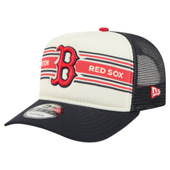 Boston Red Sox New Era Banner A-Frame 9FIFTY Trucker Snapback Hat - Cream/Navy - New Era on Sale